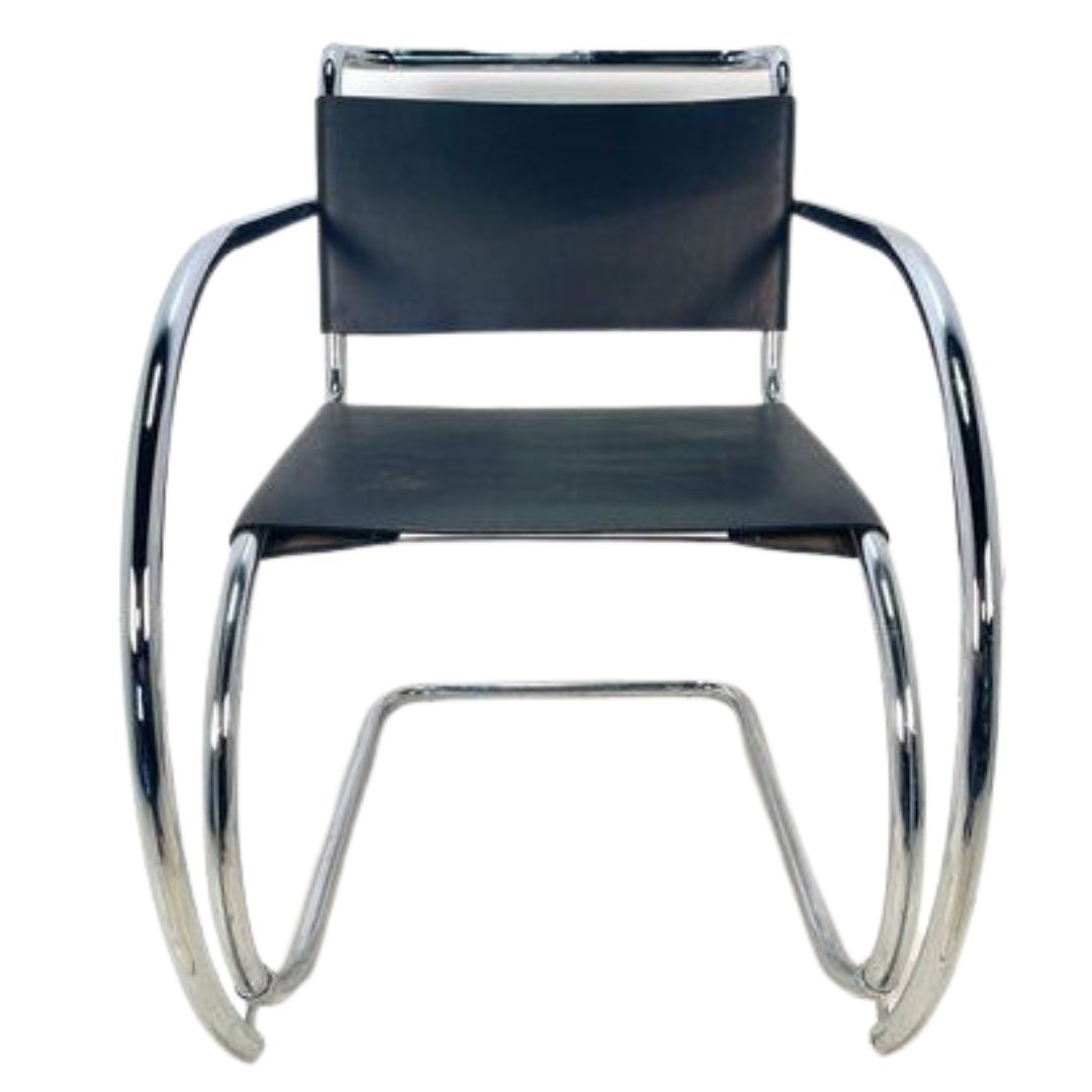 VINTAGE ARM CHAIR CHROME BLACK LEATHER MR20