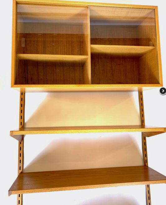 Mid- Century Teak Mounted Wall Shelf Unit