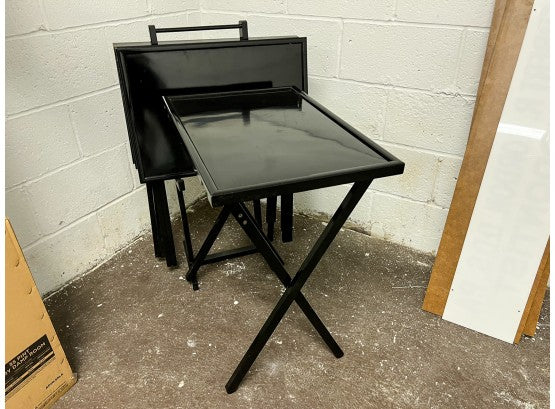 Black Lacquer Snack Tables With Stand