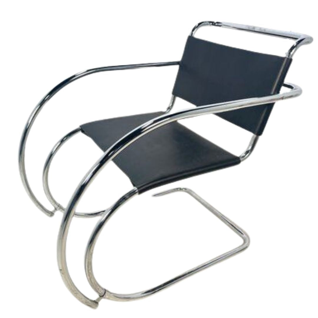 VINTAGE ARM CHAIR CHROME BLACK LEATHER MR20