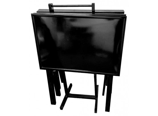 Black Lacquer Snack Tables With Stand