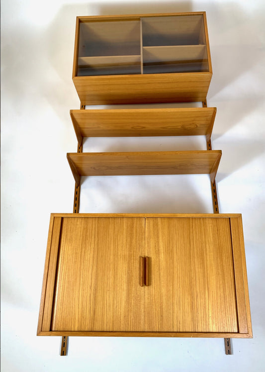 Mid- Century Teak Mounted Wall Shelf Unit