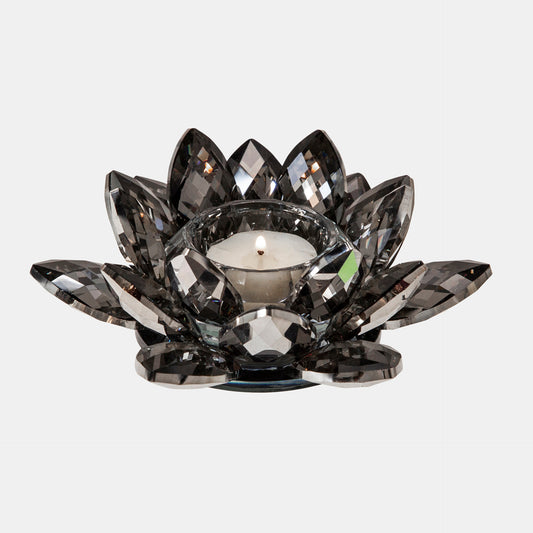 6" Black Crystal Lotus Votive Holder