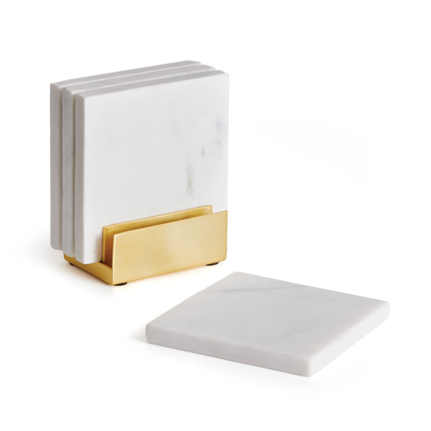 MARBLE COASTERS - set of 4 (with brass holder)